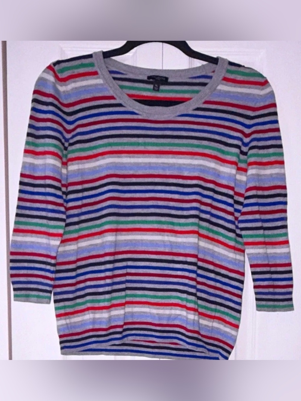 Talbots Petites Gray Multicolor Striped Knit Pullover Sweater 3/4 Sleeve Medium